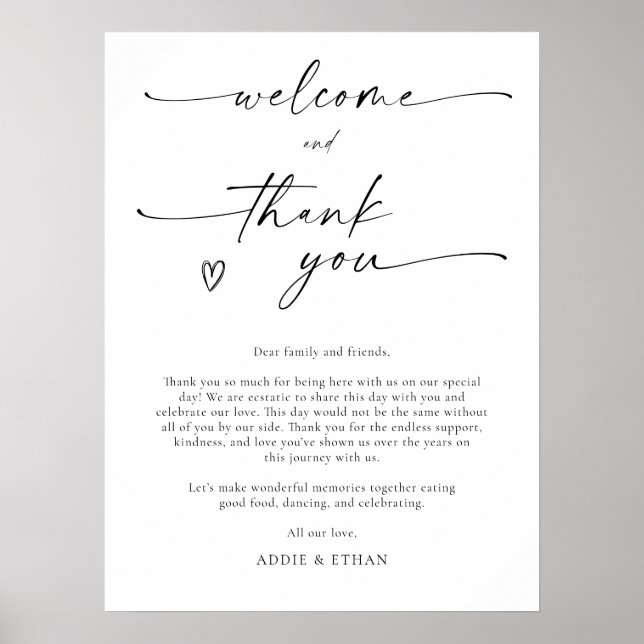 Affiche Panneau de bienvenue et de remerciement de mariage (Devant)