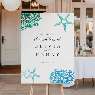 Affiche Panneau de bienvenue étoile de mer mariage plage