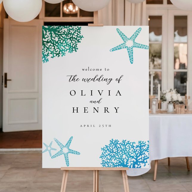 Affiche Panneau de bienvenue étoile de mer mariage plage (Créateur téléchargé)