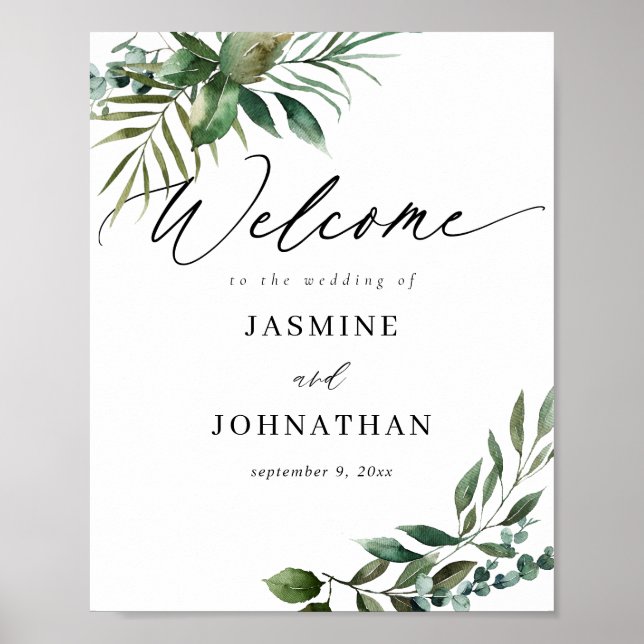 Affiche Panneau de bienvenue Feuilles & Eucalyptus G2 (Devant)