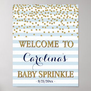 Affiche Panneau de Bienvenue Fille Fête Bébé Bleu Clair Or