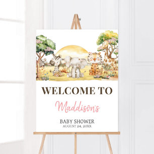 Affiche Panneau de bienvenue Fille Fleur Jungle Safari Ani