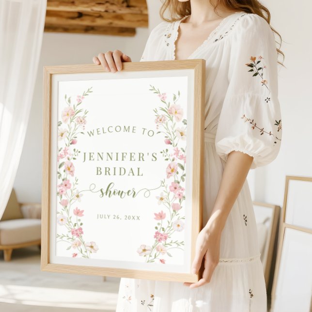 Affiche Panneau de Bienvenue Fleurs Rose Fard Bohème pour  (Créateur téléchargé)