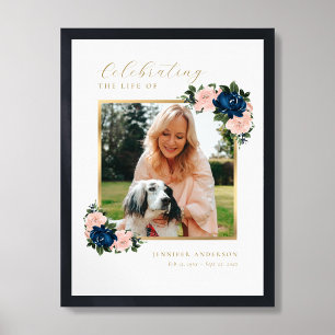 Affiche Panneau de bienvenue floral bleu mémorial rose pho