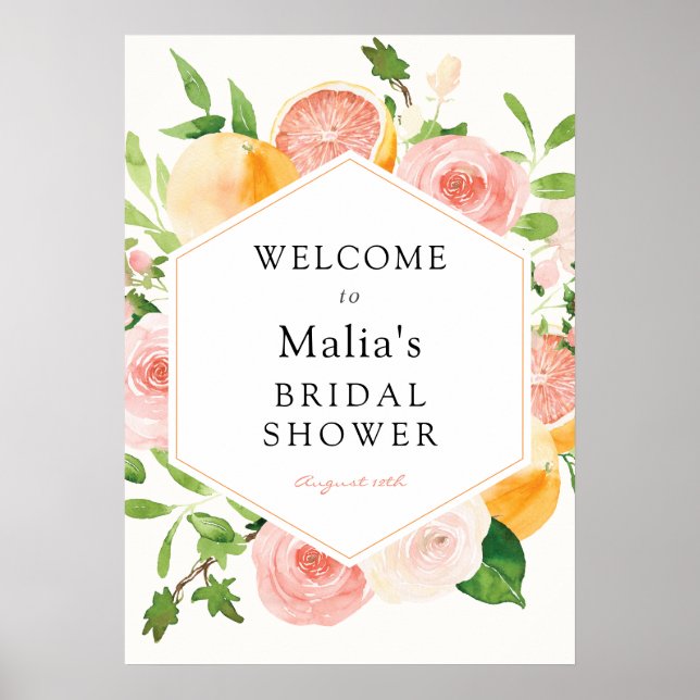 Affiche Panneau de bienvenue floral de mariage Citrus rose (Devant)