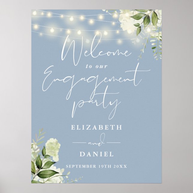 Affiche Panneau de bienvenue Floral Lights Bleu Poussiéreu (Devant)