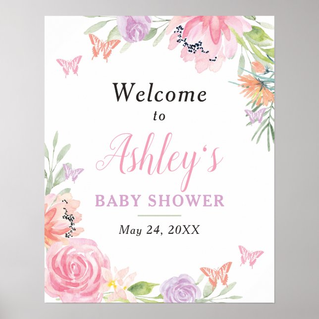Affiche Panneau de bienvenue floral papillon (Devant)