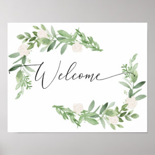 Affiche Panneau de bienvenue floral rose - mariage baby sh