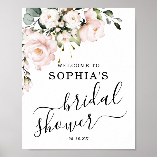 Affiche Panneau de bienvenue floral rose rouge mariage (Devant)