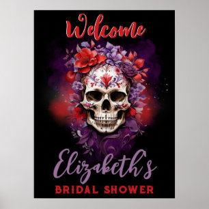 Affiche Panneau de bienvenue Floral Skull Rouge/Violet Hal