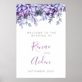 Affiche Panneau de bienvenue floral violet et mauve