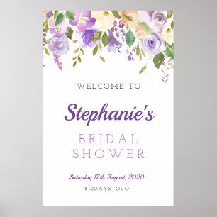 Affiche Panneau de bienvenue floral violet, floral violet