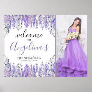 Affiche Panneau de bienvenue floral violet pour Quinceaner