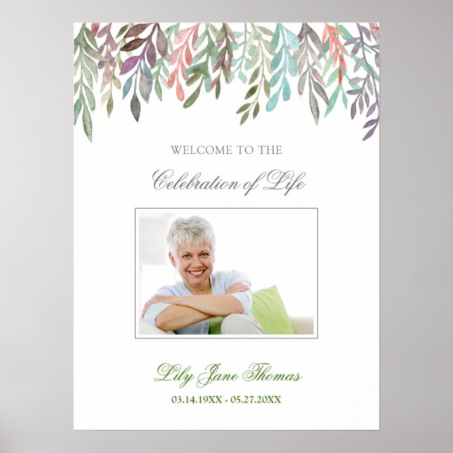 Affiche Panneau de bienvenue funéraire à feuillage aquarel (Devant)