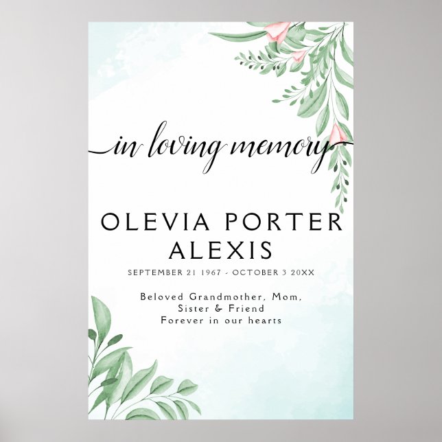 Affiche Panneau de bienvenue funéraire Boho Bleu Poussiére (Devant)