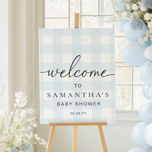 Affiche Panneau de bienvenue Gingham bleu
