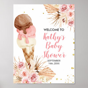 Affiche Panneau de Bienvenue Glace Bohème Herbe de Pampas 