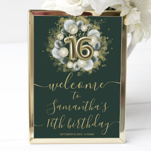 Affiche Panneau de bienvenue Green Gold pour un Sweet 16