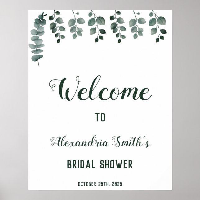 Affiche Panneau de Bienvenue Greenery Eucalyptus pour une  (Devant)