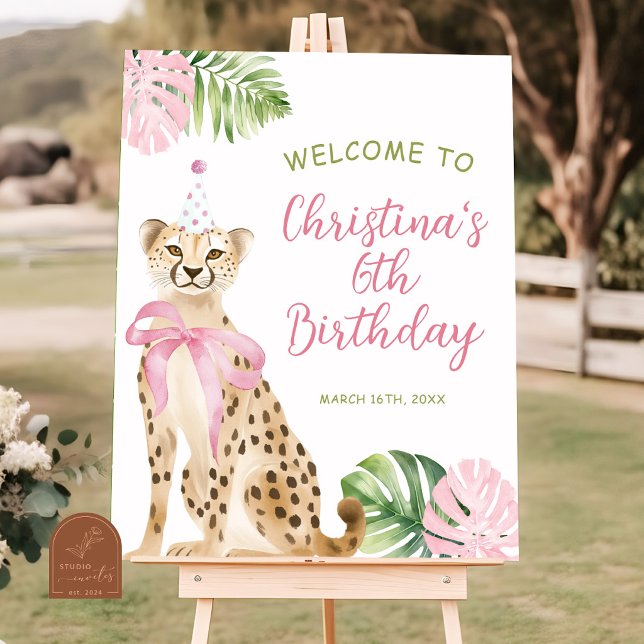 Affiche Panneau de bienvenue Guépard de la Savane Rose (Créateur téléchargé)