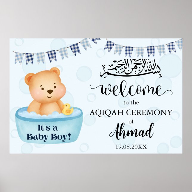 Affiche Panneau de bienvenue Instantané Blue Aqiqah Aqeeqa (Devant)