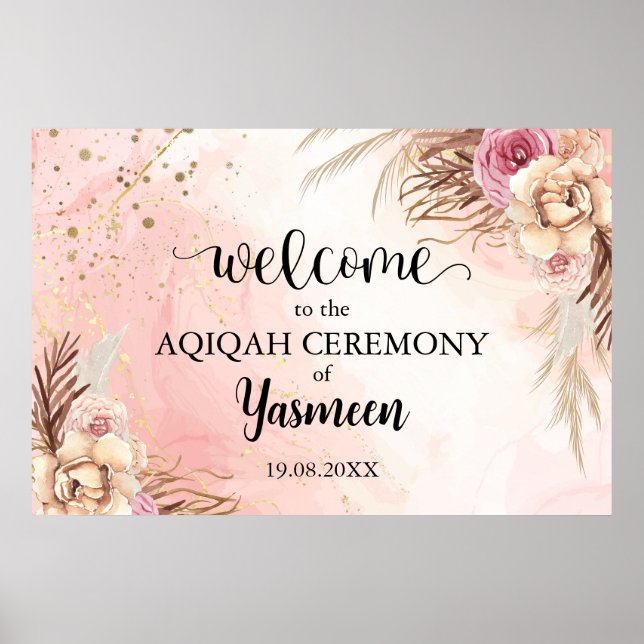 Affiche Panneau de bienvenue Instantané Floral Aqiqah Aqee (Devant)