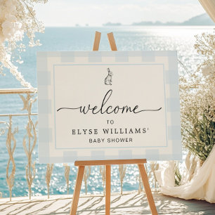 Affiche Panneau de bienvenue lapin bleu gingham