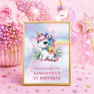 Affiche Panneau de bienvenue Licorne Magique Couleurs Past