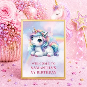 Affiche Panneau de bienvenue Licorne Magique Pastel Fille
