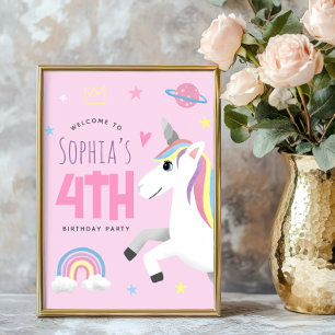 Affiche Panneau de bienvenue licorne rose pour filles