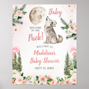 Affiche Panneau de bienvenue Loup de la forêt lunaire flor