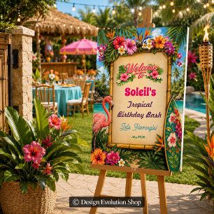 Affiche Panneau de bienvenue Luau Tropical Flamingle