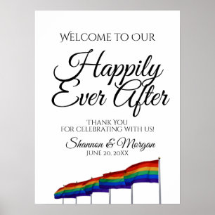 Affiche Panneau de bienvenue Mariage Arc-en-ciel Fierté Ga