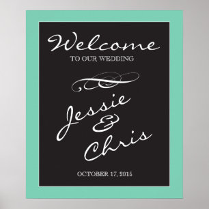 Affiche Panneau de bienvenue mariage blanc sur bordure per