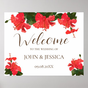 Affiche Panneau de bienvenue mariage de fleurs d'hibiscus