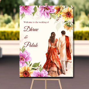Affiche Panneau de bienvenue mariage du couple indien Sunf