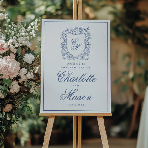 Affiche Panneau de Bienvenue Mariage Élégant Crête Florale