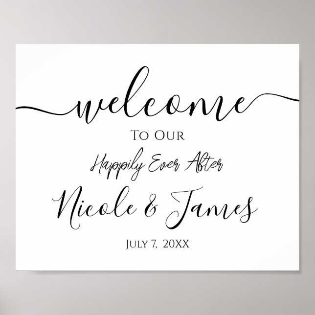 Affiche Panneau de bienvenue mariage minimal blanc (Devant)