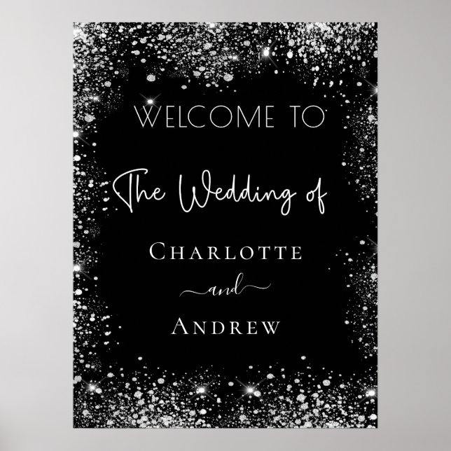 Affiche Panneau de bienvenue mariage noir paillettes argen (Devant)