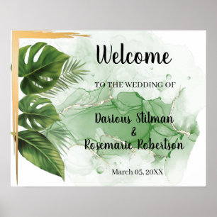 Affiche Panneau de bienvenue mariage palmier tropical