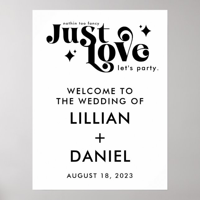 Affiche Panneau de Bienvenue Mariage Rétro Just Love (Devant)