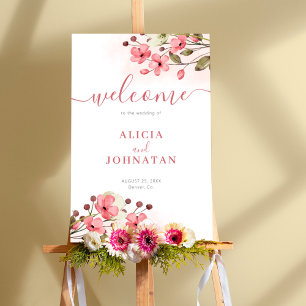 Affiche Panneau de bienvenue mariage rose vif