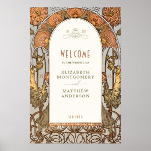 Affiche Panneau de Bienvenue Mariage Vintage Art Nouveau p