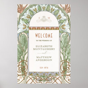 Affiche Panneau de Bienvenue Mariage Vintage Art Nouveau p