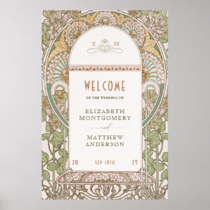 Affiche Panneau de Bienvenue Mariage Vintage Art Nouveau p