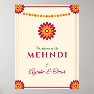 Affiche Panneau de Bienvenue Mehndi Marigold pour Mariage