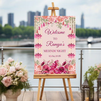 Affiche panneau de bienvenue mehndi, panneau de mariage in
