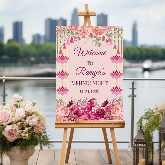 Affiche panneau de bienvenue mehndi, panneau de mariage in (Créateur téléchargé)