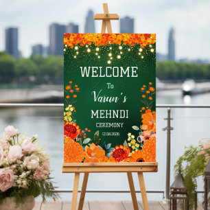 Affiche panneau de bienvenue mehndi, panneau de mariage in