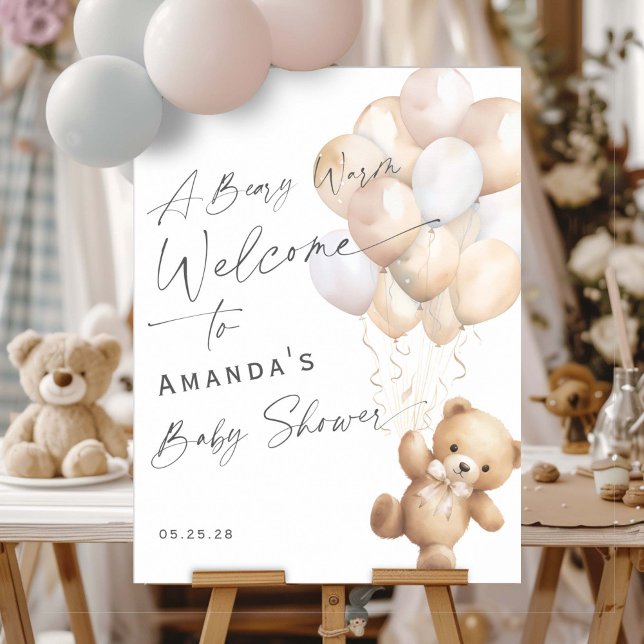 Affiche Panneau de bienvenue moderne genre neutre à peine  (Gender Neutral baby Shower We can bearly wait- welcome sign.)